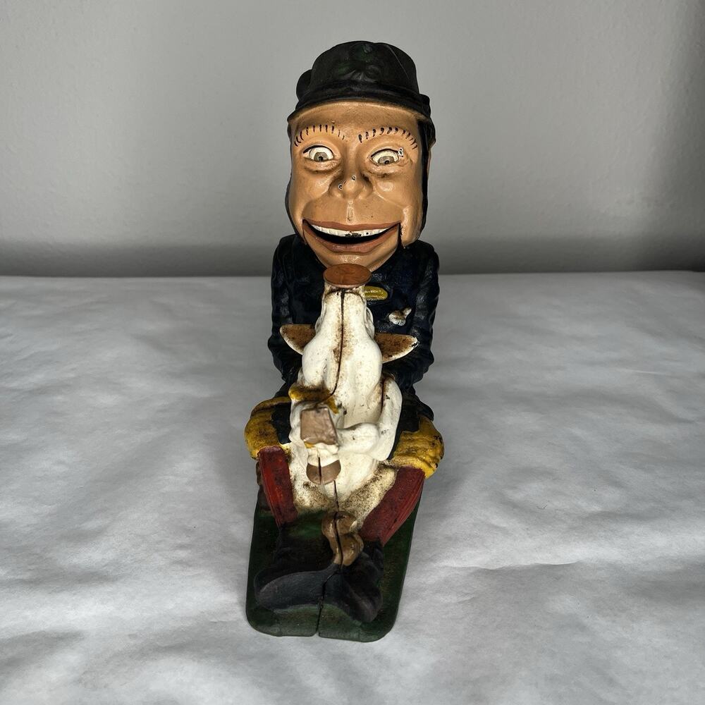 Vintage Paddy & The Pig Cast Iron Mechanical Coin Bank Rep.The Book Of Knowledge